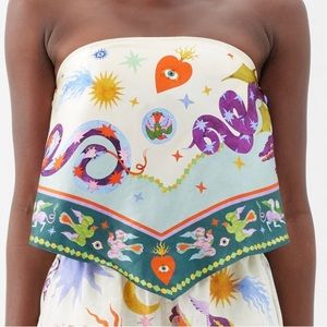 Alemais Abstract print silk cropped top